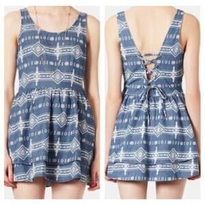Topshop Aztec Mini Dress Blue White Size 6 Womens